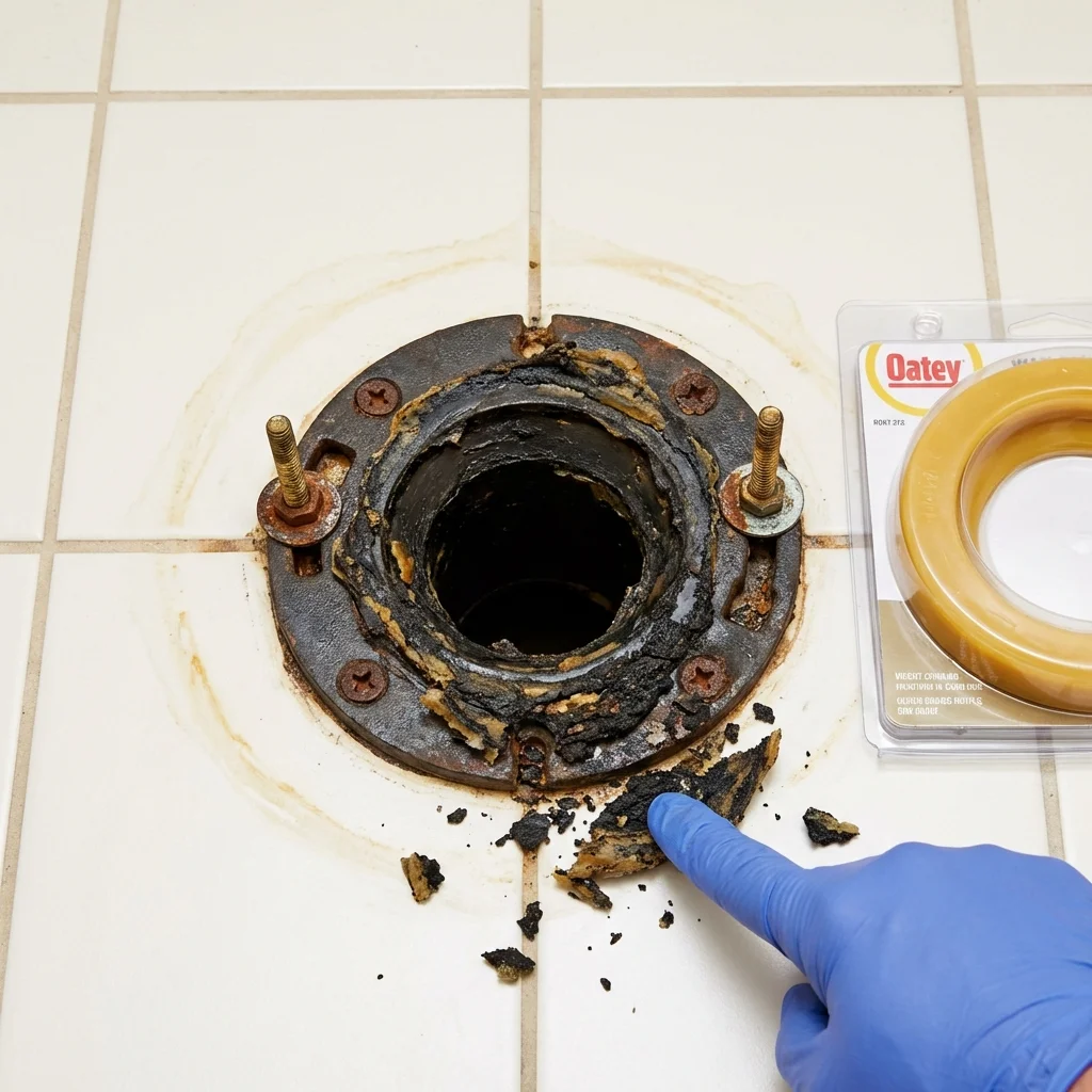 Failed wax ring showing water seepage at the base of a toilet in a Springville, AL home