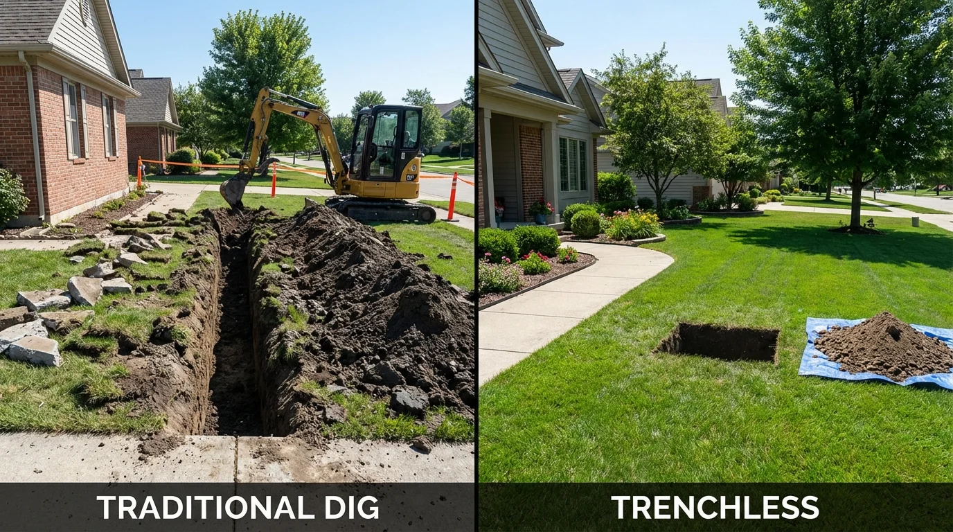 Trenchless sewer repair with minimal yard damage versus traditional excavation in Springville, AL